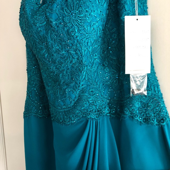 Montage by Mon Cheri Long Gown Teal Size 16 NEW with tags and shawl - Picture 4 of 8